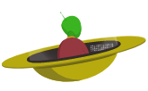 Illustration of a green alien in a yellow UFO